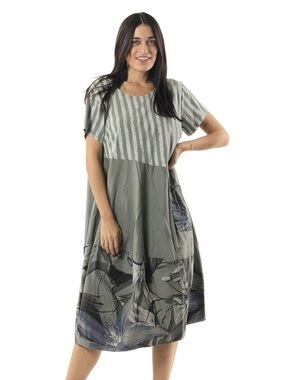 Relaxed Sage or bohème Midi Dress with Floral Hem